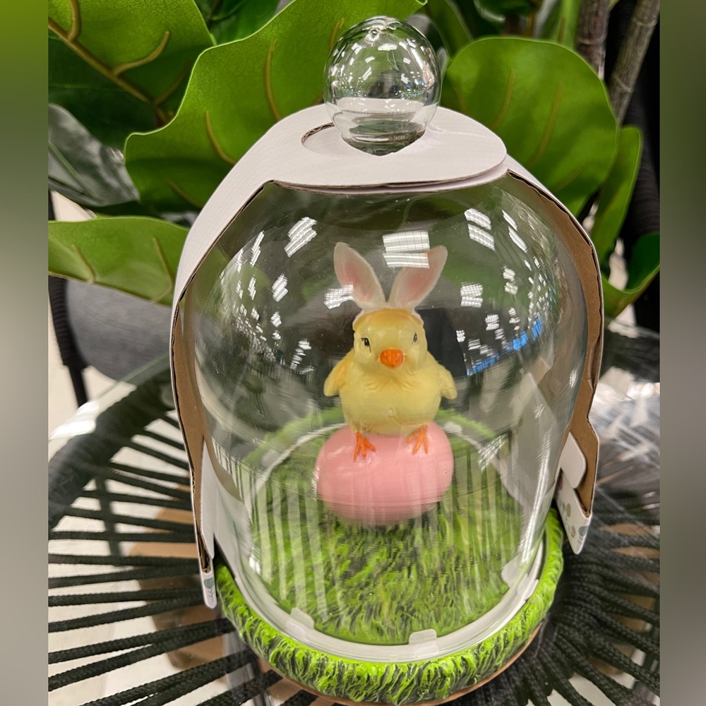 Easter Spring Chick Bunny with Egg in Removable Glass Dome Cloche NWT - Picture 1 of 4